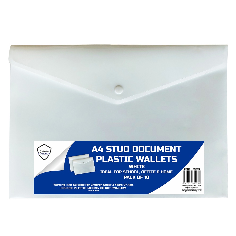 Prime A4 Stud Wallet White Pack of 10